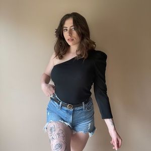 Black knit one shoulder top